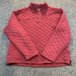 Eddie Bauer Mens Med Burgundy Red 1/4 Zip Diamond Quilt Pullover Jacket Sweater